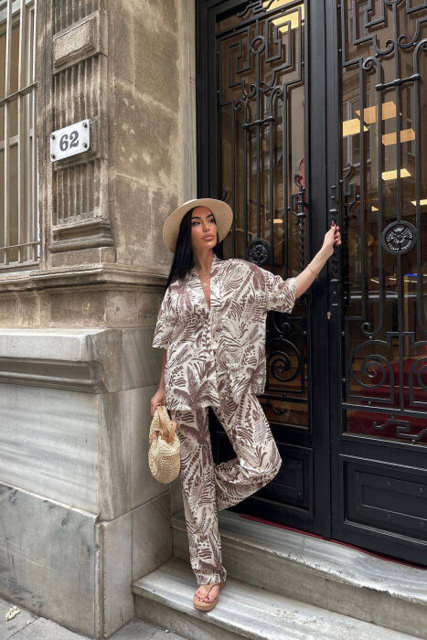 SET ME DIZAJNIN E LULEVE KËMISHË+PANTALLONA PËR FEMRA NË NGJYRËN KREM - 5