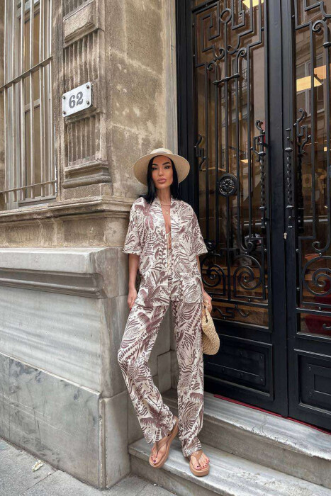 SET ME DIZAJNIN E LULEVE KËMISHË+PANTALLONA PËR FEMRA NË NGJYRËN KREM - 6