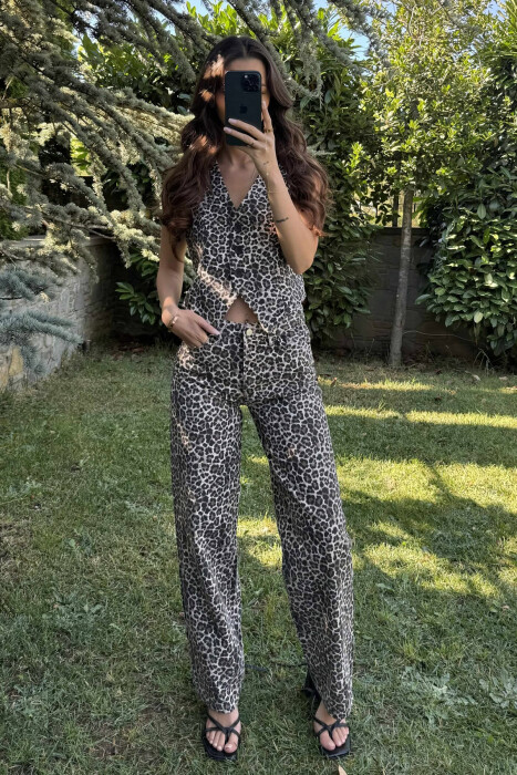 SET ME DIZAJNIN E LEOPARDIT JELEK+PANTALLONA PËR FEMRA - 6