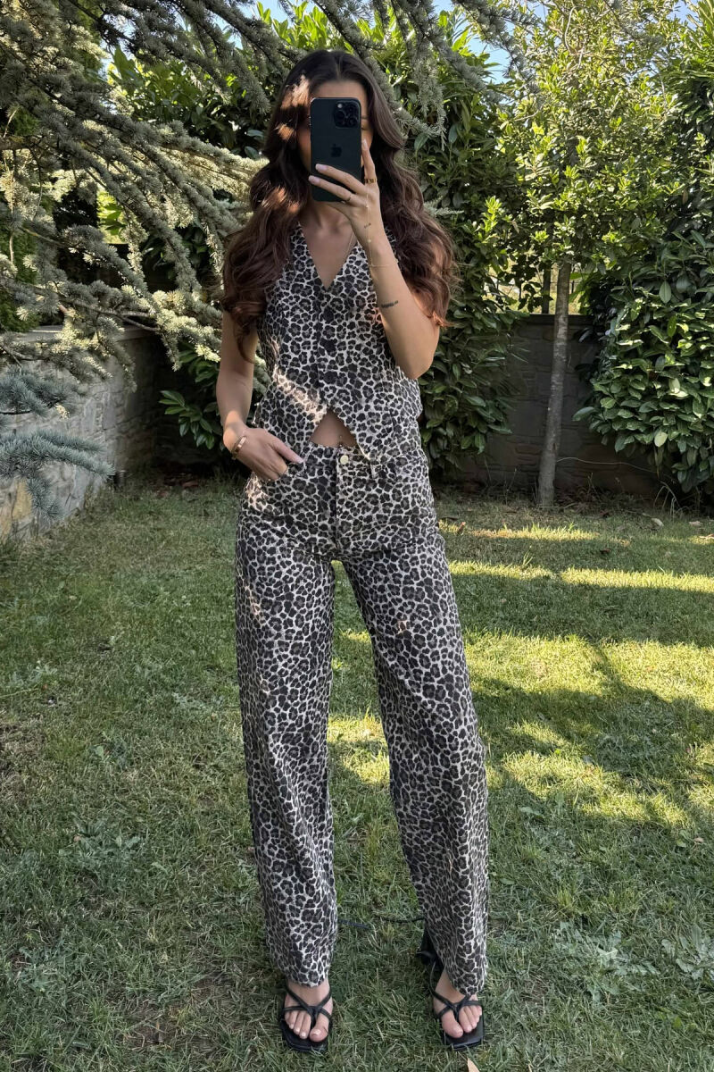 SET ME DIZAJNIN E LEOPARDIT JELEK+PANTALLONA PËR FEMRA - 6