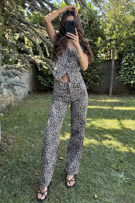 SET ME DIZAJNIN E LEOPARDIT JELEK+PANTALLONA PËR FEMRA - 8
