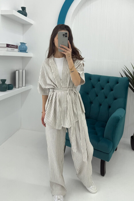 SET ME DIZAJNIN E VIJAVE KËMISHË+PANTALLONA PËR FEMRA NË NGJYRËN KREM+E ZEZË - 4