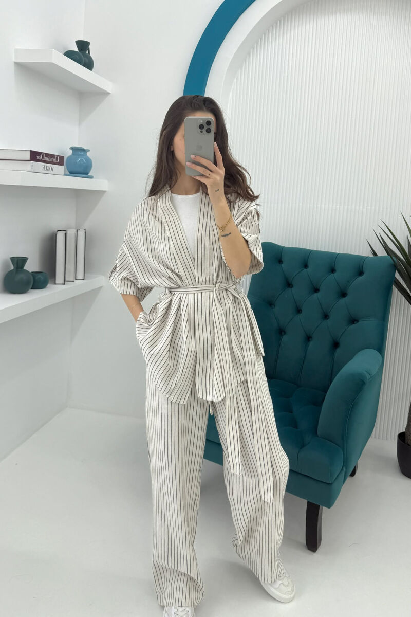 SET ME DIZAJNIN E VIJAVE KËMISHË+PANTALLONA PËR FEMRA NË NGJYRËN KREM+E ZEZË - 5