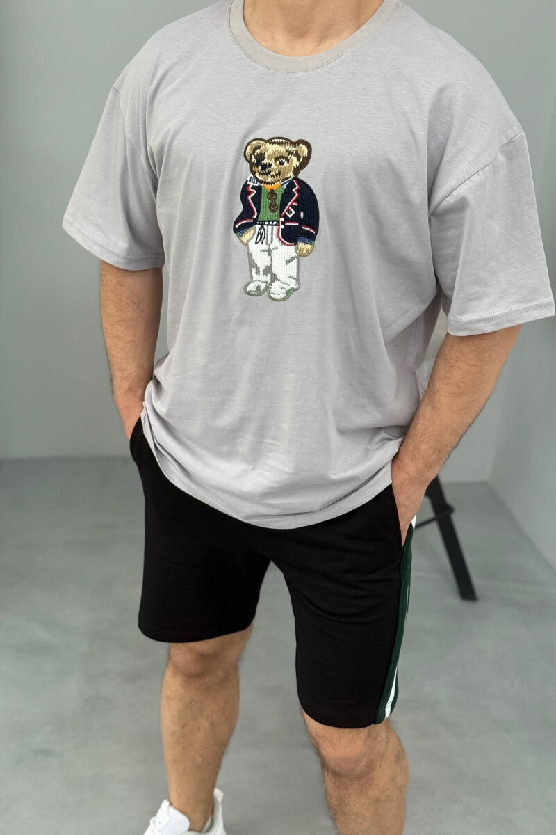 SET ME IMAZH T-SHIRT+PANTALLONA TË SHKURTRA PËR MESHKUJ NË NGJYRËN E ZEZË+GRI - 2