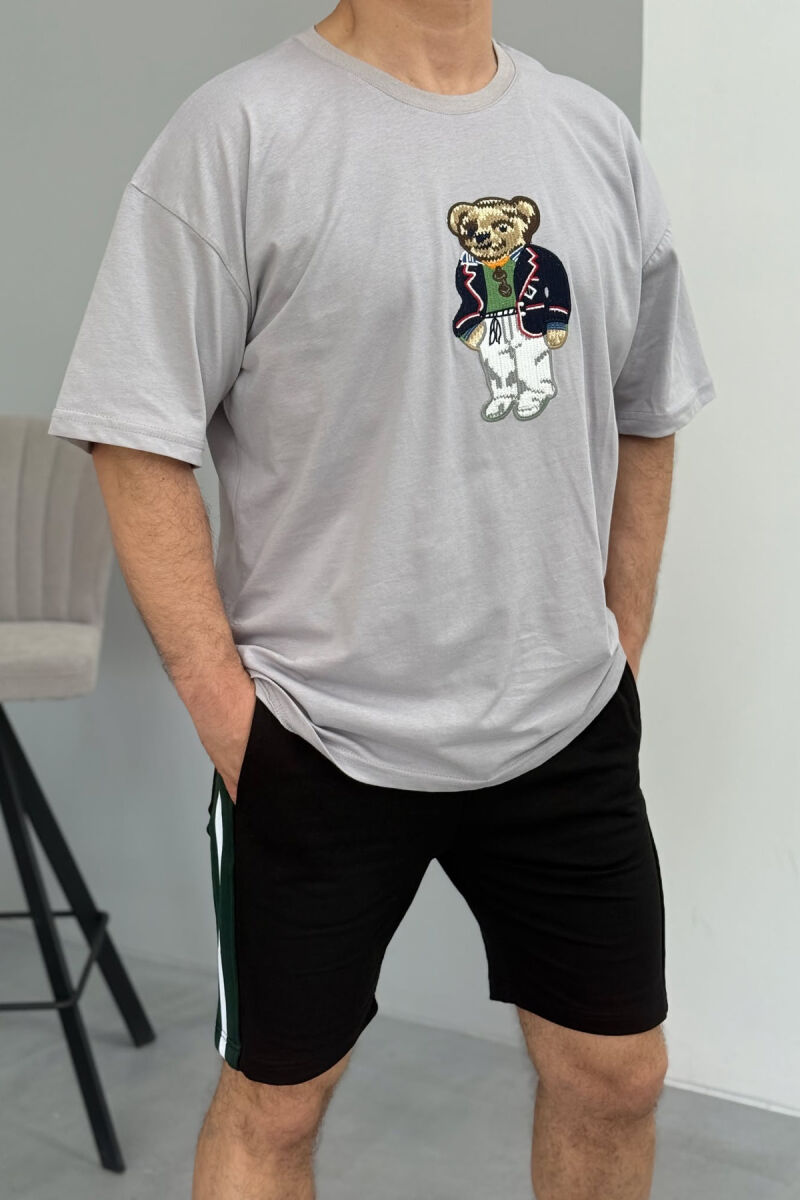 SET ME IMAZH T-SHIRT+PANTALLONA TË SHKURTRA PËR MESHKUJ NË NGJYRËN E ZEZË+GRI - 5