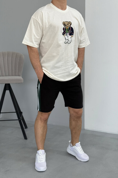 SET ME IMAZH T-SHIRT+PANTALLONA TË SHKURTRA PËR MESHKUJ NË NGJYRËN E ZEZË+KREM - 1