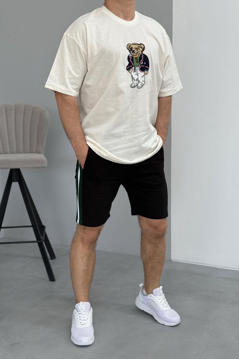 SET ME IMAZH T-SHIRT+PANTALLONA TË SHKURTRA PËR MESHKUJ NË NGJYRËN E ZEZË+KREM - 1