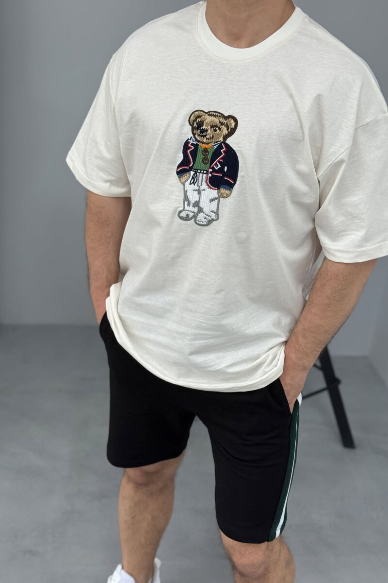 SET ME IMAZH T-SHIRT+PANTALLONA TË SHKURTRA PËR MESHKUJ NË NGJYRËN E ZEZË+KREM - 2