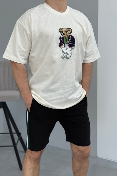 SET ME IMAZH T-SHIRT+PANTALLONA TË SHKURTRA PËR MESHKUJ NË NGJYRËN E ZEZË+KREM - 5