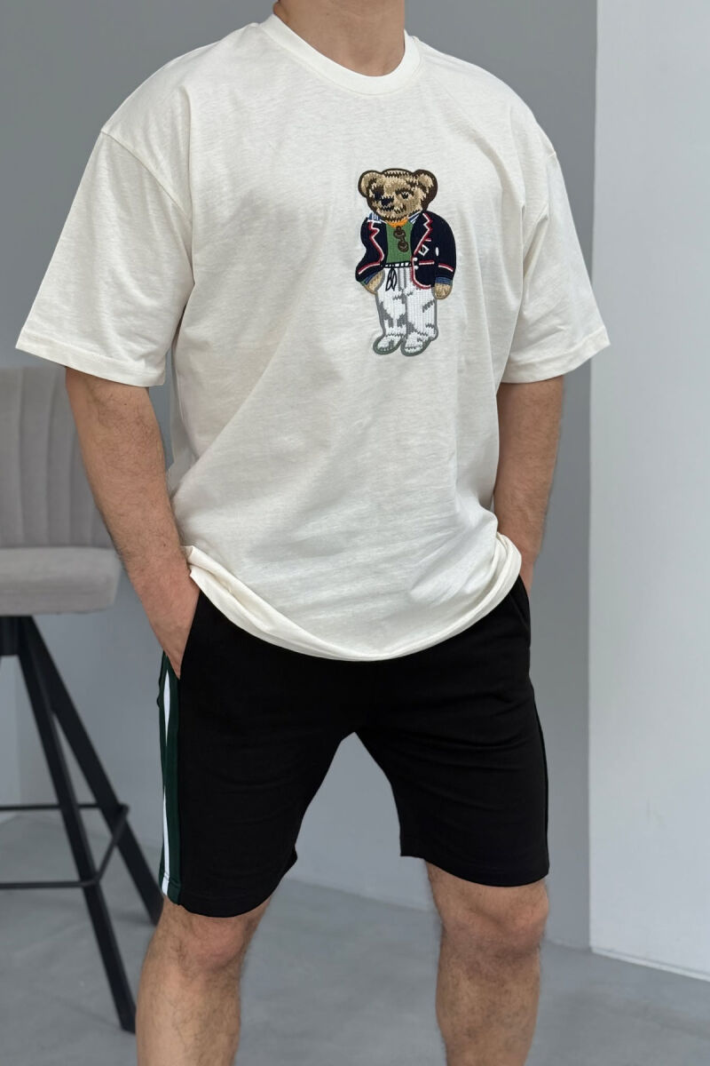 SET ME IMAZH T-SHIRT+PANTALLONA TË SHKURTRA PËR MESHKUJ NË NGJYRËN E ZEZË+KREM - 5