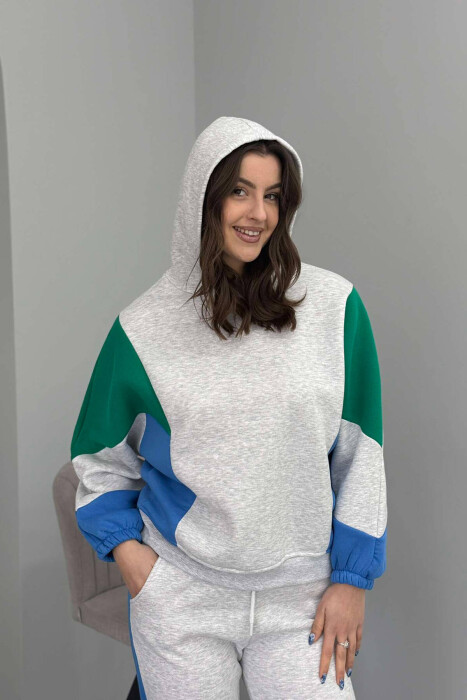 SET ME PUSH HOODIE+TUTA PËR FEMRA NE NGJYRËN GRI DHE BLU E ZBARDHUR - 8