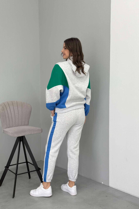 SET ME PUSH HOODIE+TUTA PËR FEMRA NE NGJYRËN GRI DHE BLU E ZBARDHUR - 9