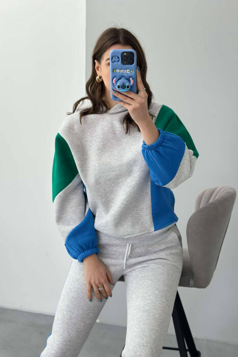 SET ME PUSH HOODIE+TUTA PËR FEMRA NE NGJYRËN GRI DHE BLU E ZBARDHUR - 11