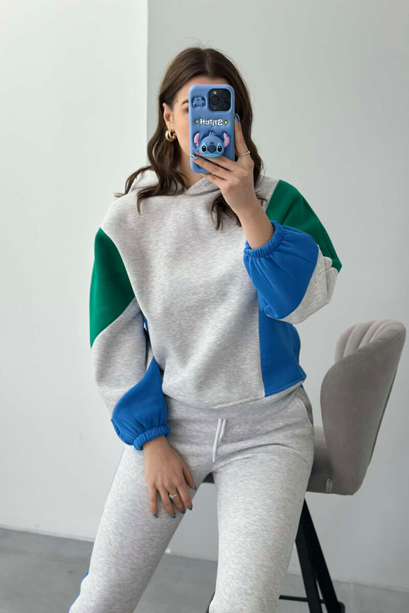 SET ME PUSH HOODIE+TUTA PËR FEMRA NE NGJYRËN GRI DHE BLU E ZBARDHUR - 5