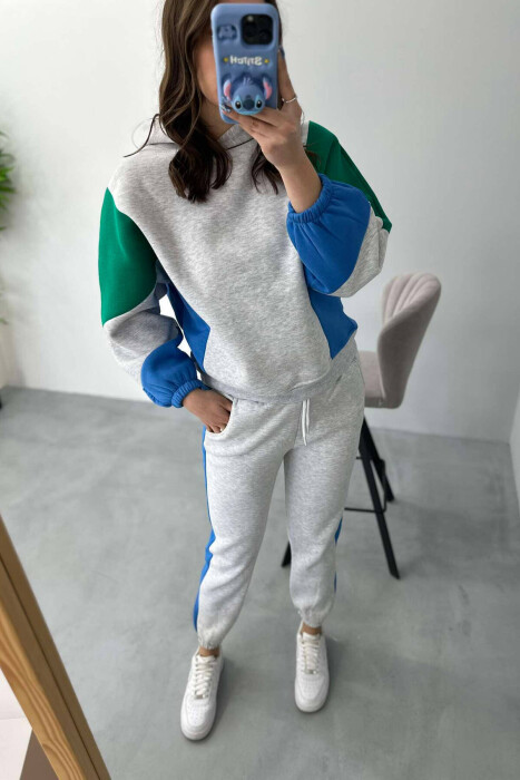 SET ME PUSH HOODIE+TUTA PËR FEMRA NE NGJYRËN GRI DHE BLU E ZBARDHUR - 13
