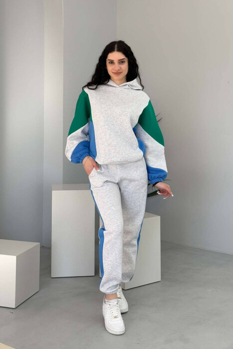 SET ME PUSH HOODIE+TUTA PËR FEMRA NE NGJYRËN GRI DHE BLU E ZBARDHUR - 1