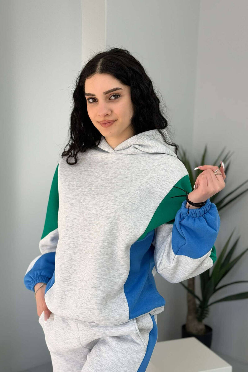 SET ME PUSH HOODIE+TUTA PËR FEMRA NE NGJYRËN GRI DHE BLU E ZBARDHUR - 3