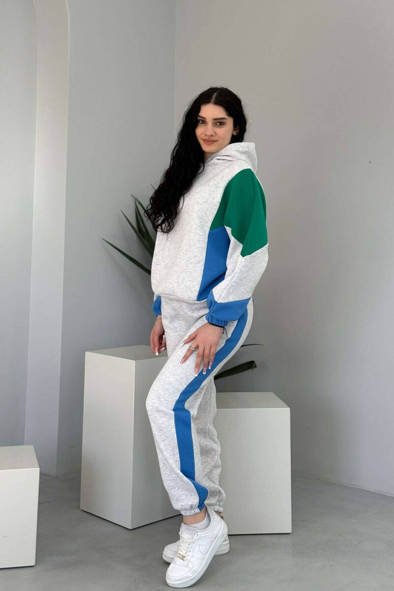 SET ME PUSH HOODIE+TUTA PËR FEMRA NE NGJYRËN GRI DHE BLU E ZBARDHUR - 5