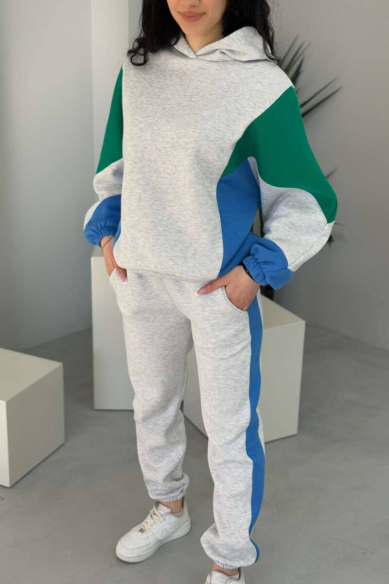 SET ME PUSH HOODIE+TUTA PËR FEMRA NE NGJYRËN GRI DHE BLU E ZBARDHUR - 6