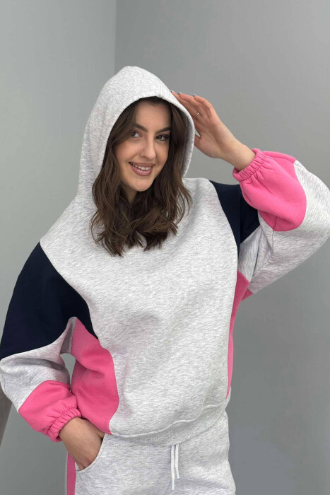 SET ME PUSH HOODIE+TUTA PËR FEMRA NE NGJYRËN GRI E ZBARDHUR DHE ROZË - 8
