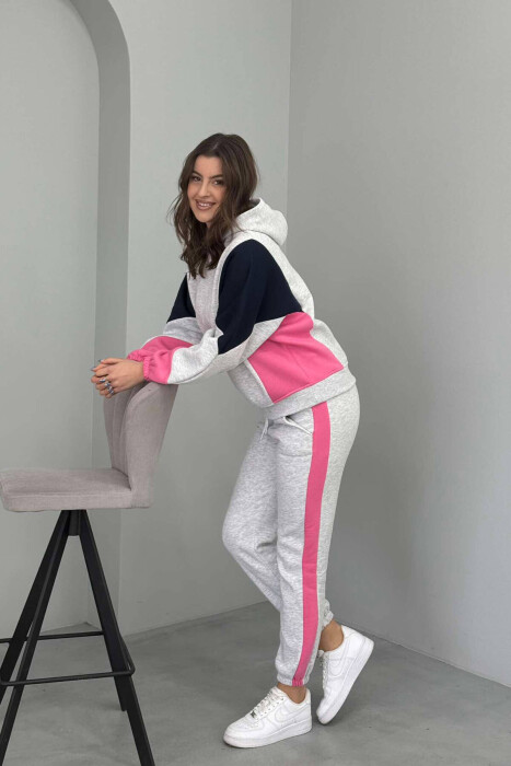 SET ME PUSH HOODIE+TUTA PËR FEMRA NE NGJYRËN GRI E ZBARDHUR DHE ROZË - 10