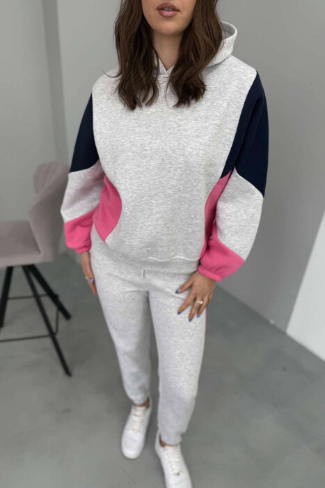 SET ME PUSH HOODIE+TUTA PËR FEMRA NE NGJYRËN GRI E ZBARDHUR DHE ROZË - 11