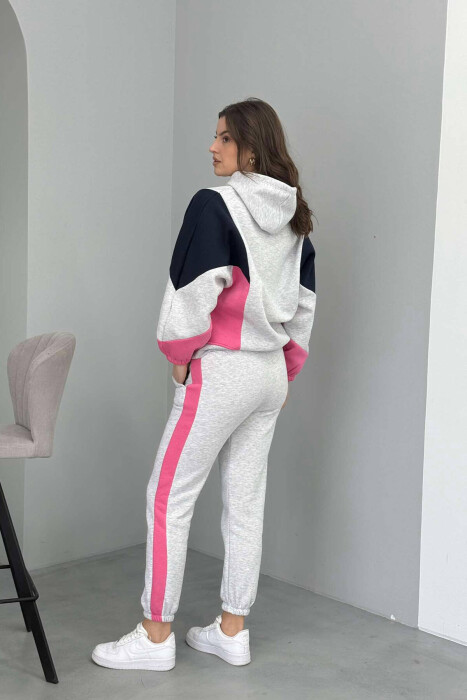 SET ME PUSH HOODIE+TUTA PËR FEMRA NE NGJYRËN GRI E ZBARDHUR DHE ROZË - 12