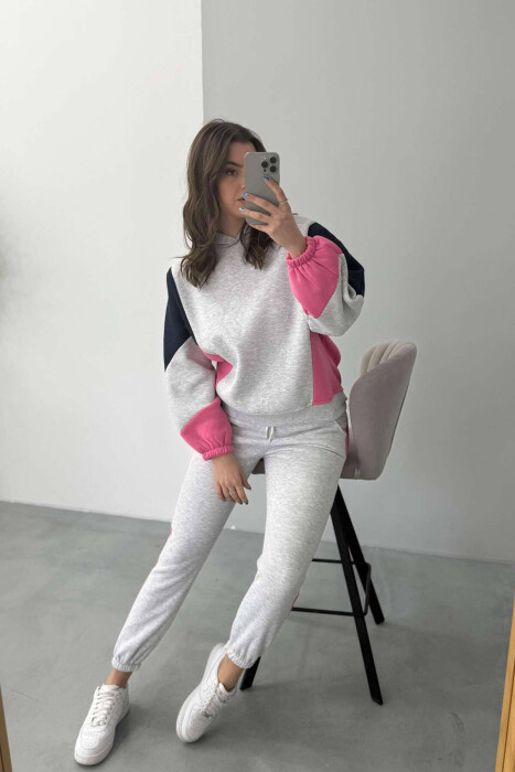 SET ME PUSH HOODIE+TUTA PËR FEMRA NE NGJYRËN GRI E ZBARDHUR DHE ROZË - 13