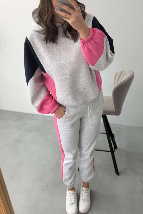 SET ME PUSH HOODIE+TUTA PËR FEMRA NE NGJYRËN GRI E ZBARDHUR DHE ROZË - 14