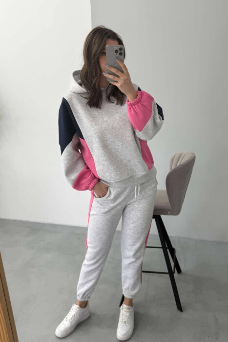SET ME PUSH HOODIE+TUTA PËR FEMRA NE NGJYRËN GRI E ZBARDHUR DHE ROZË - 15