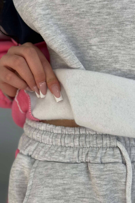 SET ME PUSH HOODIE+TUTA PËR FEMRA NE NGJYRËN GRI E ZBARDHUR DHE ROZË - 3