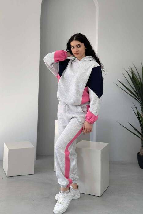 SET ME PUSH HOODIE+TUTA PËR FEMRA NE NGJYRËN GRI E ZBARDHUR DHE ROZË - 4