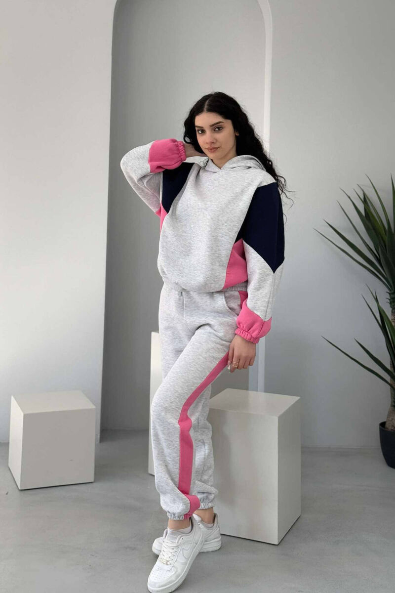 SET ME PUSH HOODIE+TUTA PËR FEMRA NE NGJYRËN GRI E ZBARDHUR DHE ROZË - 4