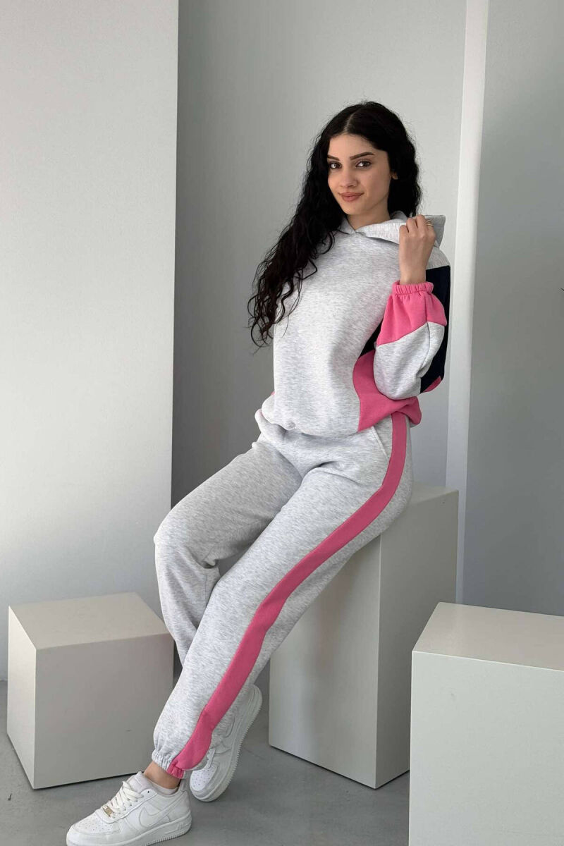 SET ME PUSH HOODIE+TUTA PËR FEMRA NE NGJYRËN GRI E ZBARDHUR DHE ROZË - 6