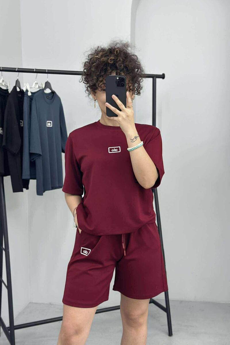 SET ME SHKRIME T-SHIRT+PANTALLONA TË SHKURTRA PËR FEMRA NË NGJYRËN VISHNJË - 3