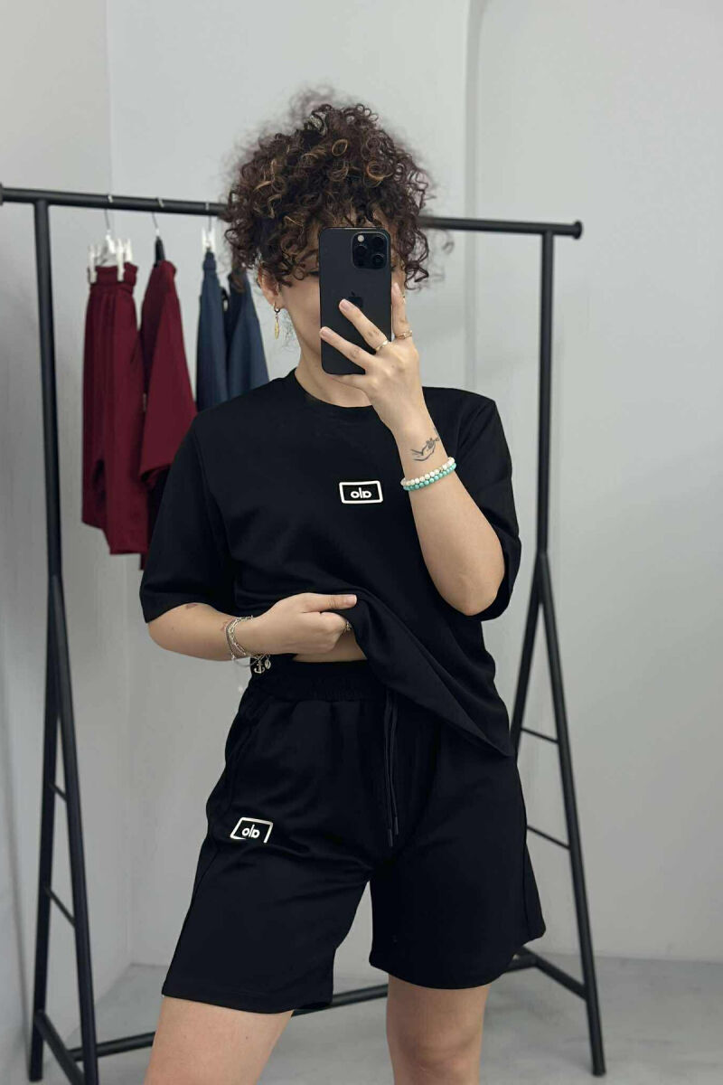 SET ME SHKRIME T-SHIRT+PANTALLONA TË SHKURTRA PËR FEMRA NË NGJYRËN E ZEZË - 2