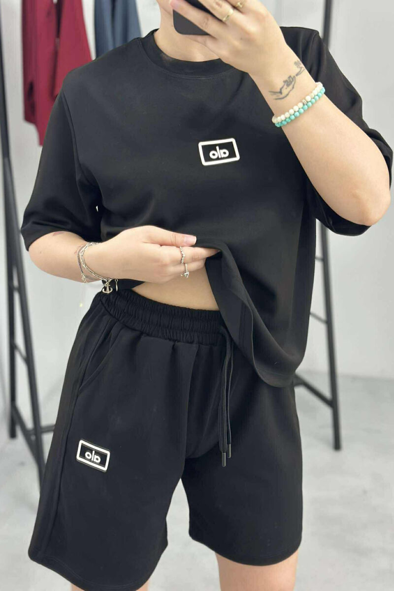 SET ME SHKRIME T-SHIRT+PANTALLONA TË SHKURTRA PËR FEMRA NË NGJYRËN E ZEZË - 3