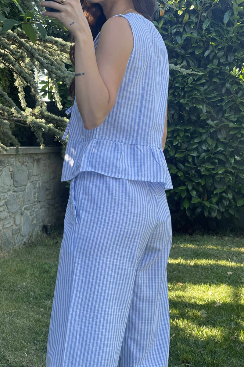 SET ME VIJA ME DETAJIN E LIDHSES KANATIERE+PANTALLONA PËR FEMRA NË NGJYRËN BLU E ZBARDHUR - 2