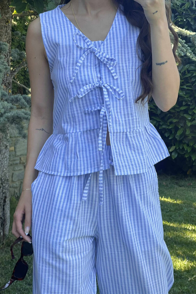SET ME VIJA ME DETAJIN E LIDHSES KANATIERE+PANTALLONA PËR FEMRA NË NGJYRËN BLU E ZBARDHUR - 3