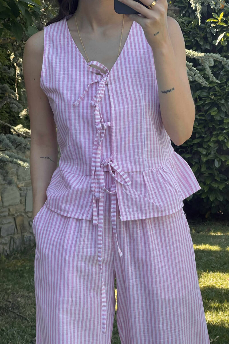 SET ME VIJA ME DETAJIN E LIDHSES KANATIERE+PANTALLONA PËR FEMRA NË NGJYRËN ROZË - 3