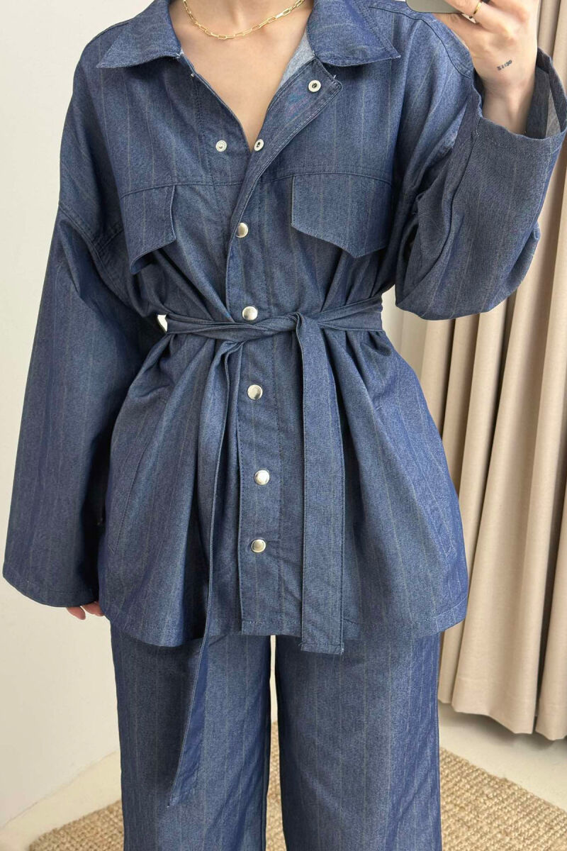 SET ME VIJA ME DETAJIN E XHEPAVE KËMISHË + PANTALLONA PËR FEMRA NË NGJYRËN BLU - 6