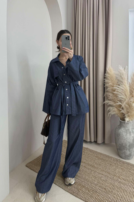SET ME VIJA ME DETAJIN E XHEPAVE KËMISHË + PANTALLONA PËR FEMRA NË NGJYRËN BLU - 9