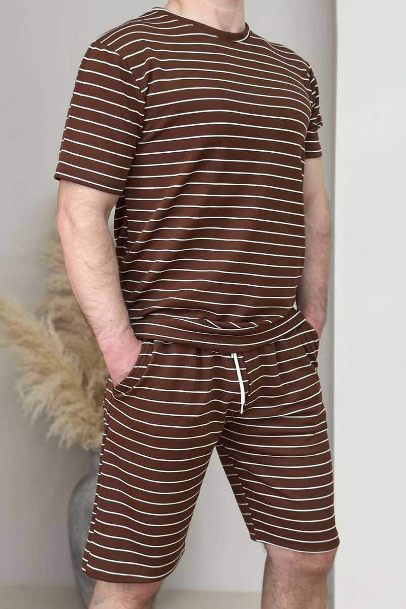 SET ME VIJA T-SHIRT+TUTA TË SHKURTRA PËR MESHKUJ NË NGJYRËN KAFE - 2