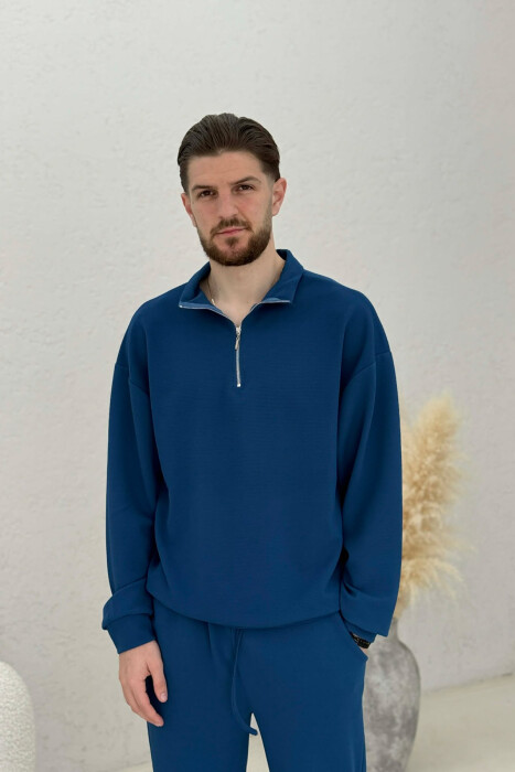 SET NJE NGJYRESH BLUZE ME ZINXHIR + TUTA PER MESHKUJ NE NGJYRE BLU - 2
