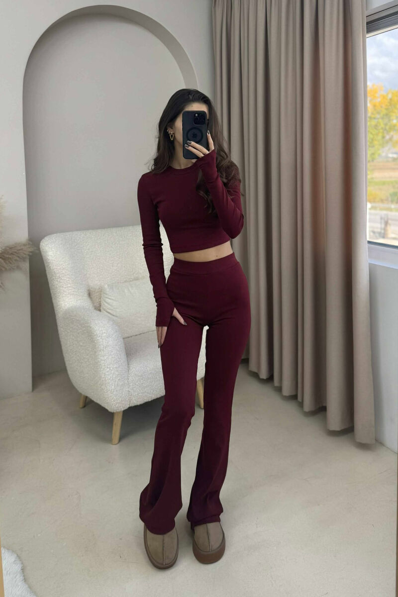 SET NJË NGJYRËSH BLUZË+PANTALLONA PËR FEMRA NË NGJYRË VISHNJË - 2