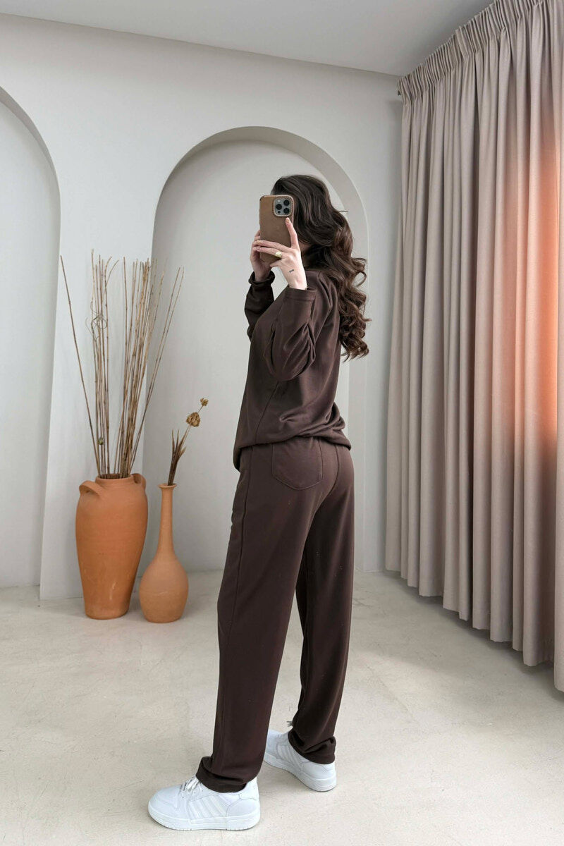 SET NJE NGJYRESH BLUZE + TUTA PER FEMRA NE NGJYRE KAFE - 4