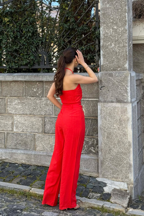 SET NJE NGJYRESH CROP TOP + PANTALLONA PER FEMRA NE NGJYRE TE KUQE - 4