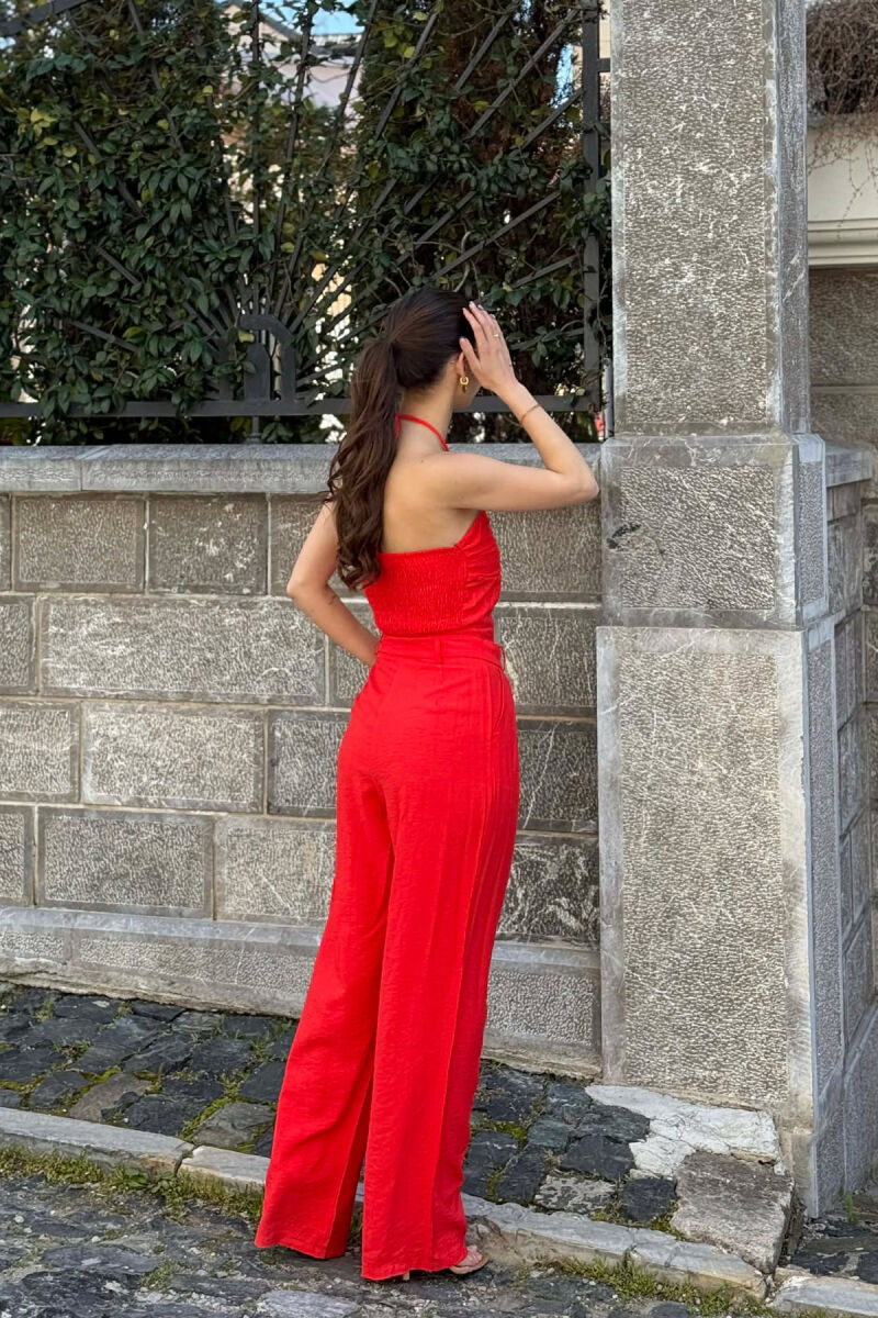 SET NJE NGJYRESH CROP TOP + PANTALLONA PER FEMRA NE NGJYRE TE KUQE - 4