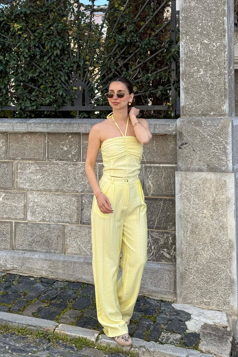 SET NJE NGJYRESH CROP TOP + PANTALLONA PER FEMRA NE NGJYRE TE VERDHE - 5