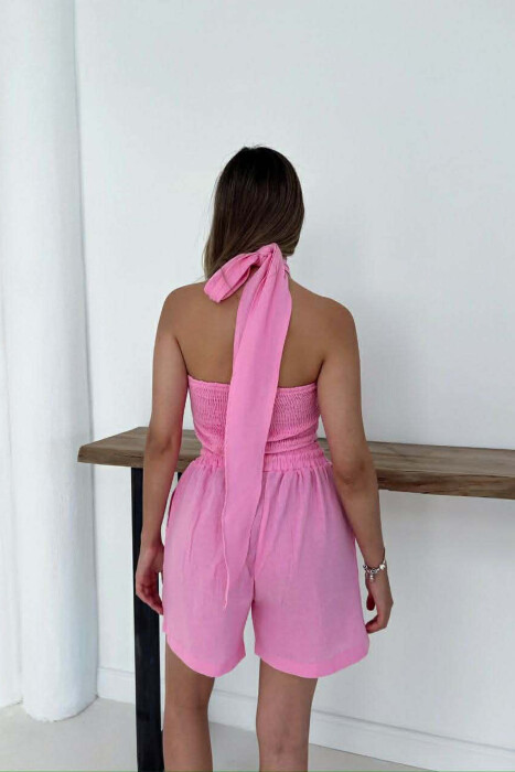 SET NJE NGJYRESH CROP TOP + PANTALLONA TE SHKURTRA PER FEMRA NE NGJYRE ROZE - 3